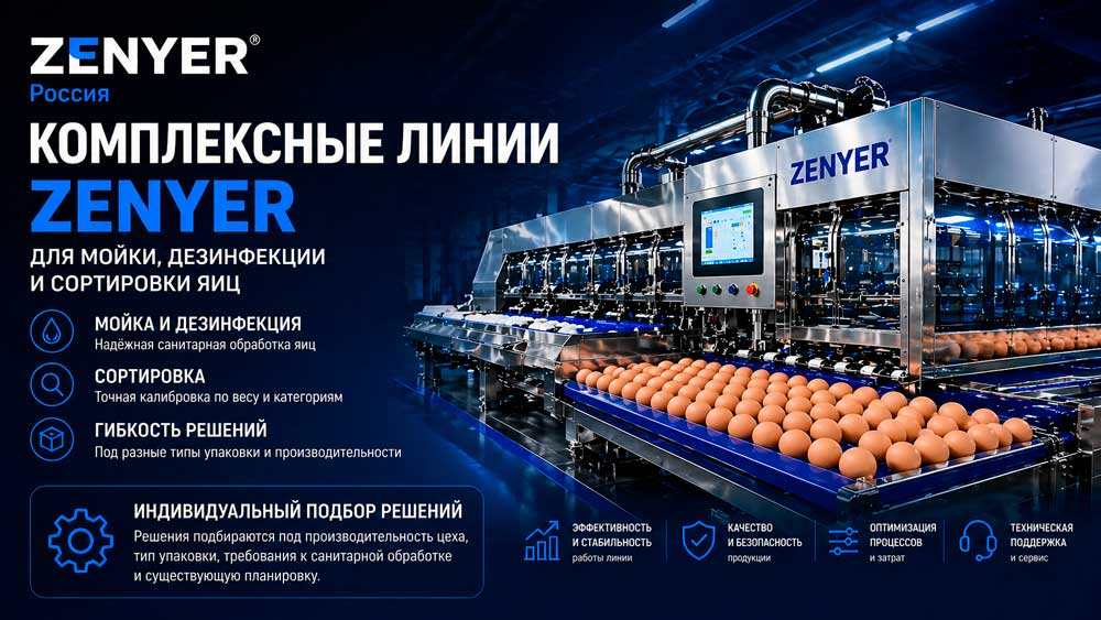 Комплексные линии ZENYER для мойки, дезинфекции и сортировки яиц