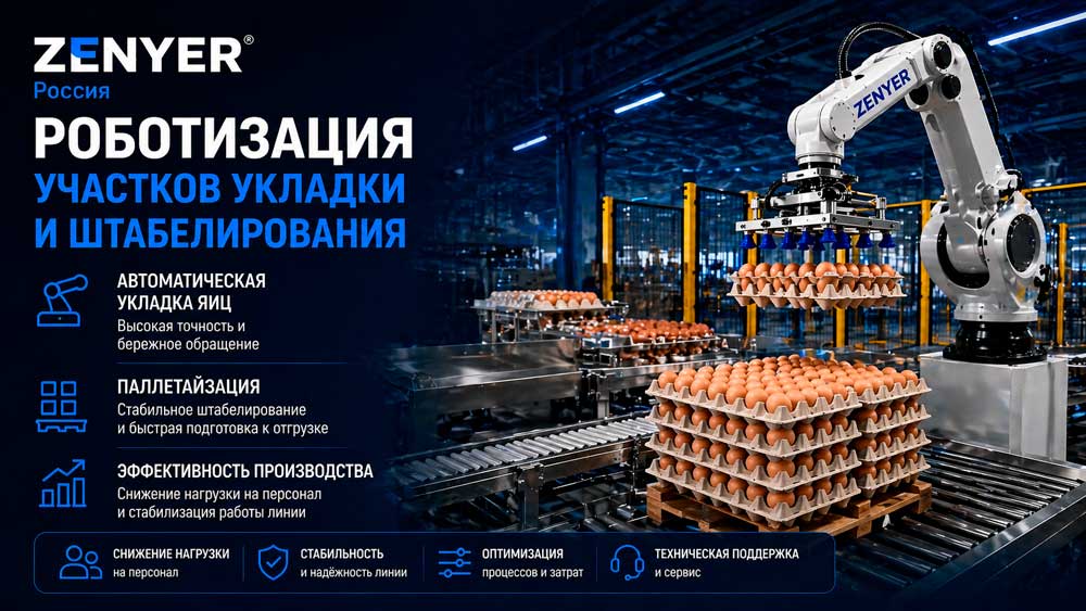 Роботизация участков укладки и штабелирования на яичных производствах